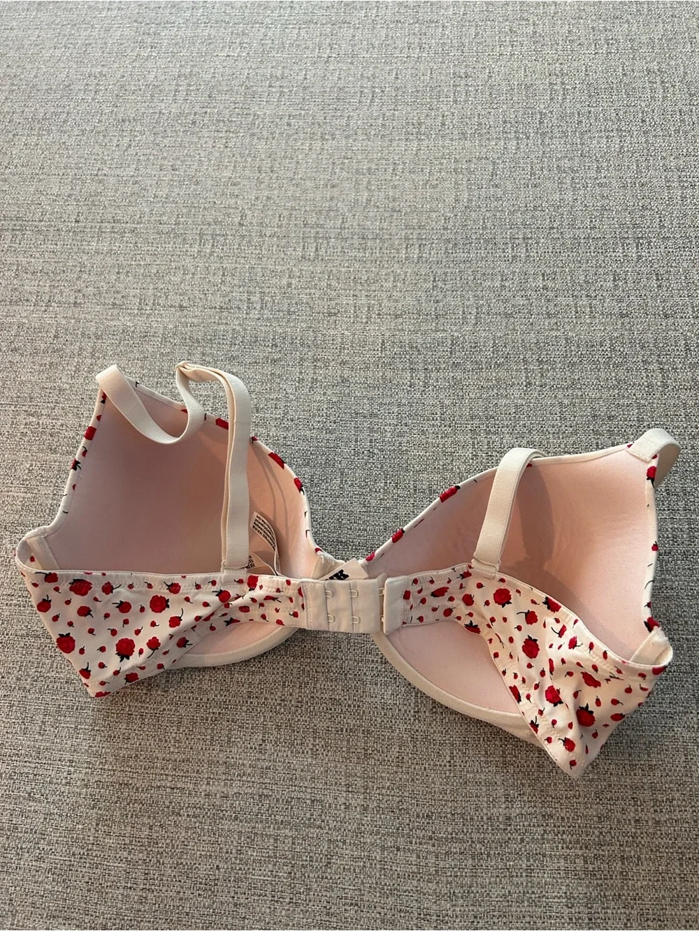 Victoria's Secret Pink White Bra with Red Rose Print Underwire Size 38D - Picture 3 of 5